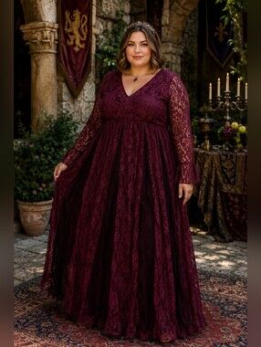Holy Clothing Womens NEW Plus Size 3x: Faircore - Renaissance Lace Maxi Dress